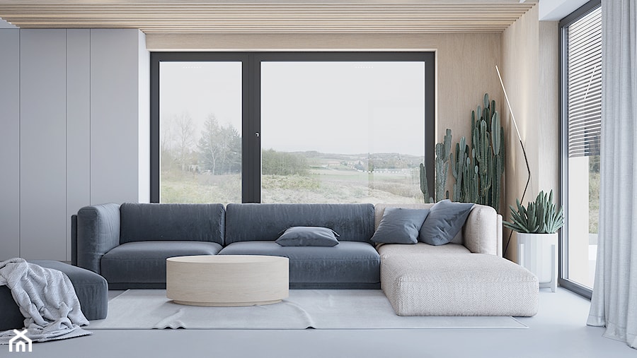 D557 Dom w Bibicach - Duży beżowy salon, styl nowoczesny - zdjęcie od Mist Architects