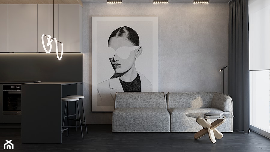 M598 Mieszkanie w Krakowie - Średni szary salon z kuchnią, styl minimalistyczny - zdjęcie od Mist Architects