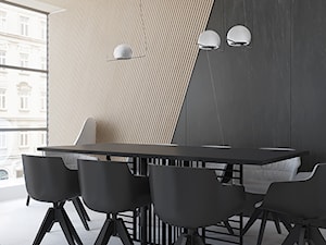 M558 Mieszkanie w Krakowie - Duża beżowa czarna jadalnia jako osobne pomieszczenie, styl minimalistyczny - zdjęcie od Mist Architects