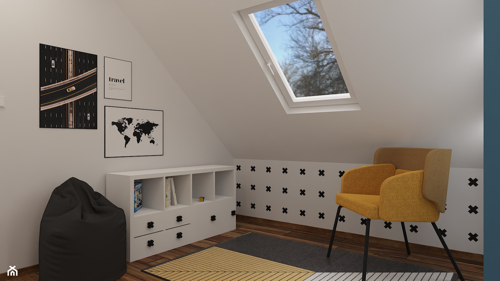 Pokój chłopca z tapetą i skosem - zdjęcie od Kids' Space Concept - Homebook