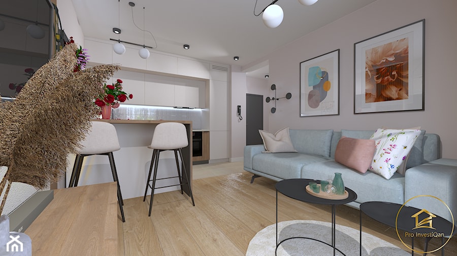 Mieszkanie w wersji kobiecej 38m² - Salon, styl nowoczesny - zdjęcie od Pro InvestiQan