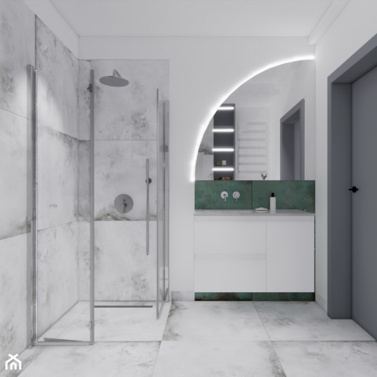 Wygodny „second home” w Warszawie - szara minimalistyczna łazienka - zdjęcie od jlw studio - pracownia projektowania wnętrz skoncentrowana na wydobywaniu potencjału z nieruchomości