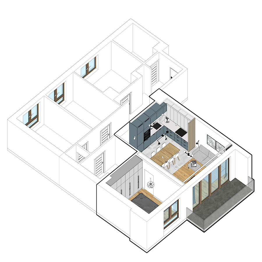 Apartament dla dużej rodziny - Salon, styl skandynawski - zdjęcie od jlw studio - pracownia projektowania wnętrz skoncentrowana na wydobywaniu potencjału z nieruchomości