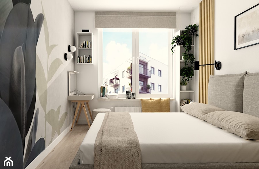 Sypialnia z pracownią - Sypialnia, styl nowoczesny - zdjęcie od Burzyńska Studio - naturalne wnętrza