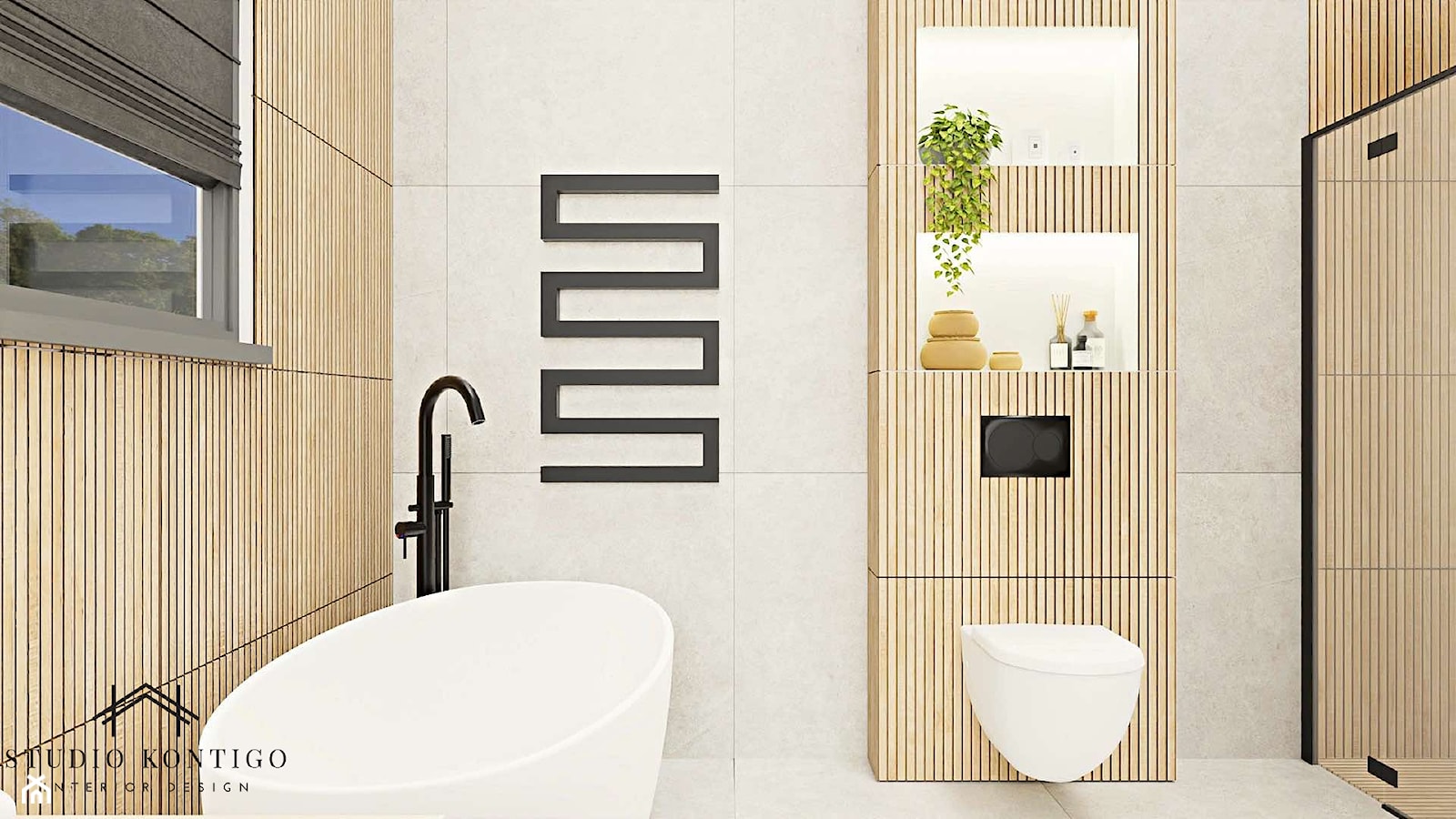 Nowoczesna łazienka z płytkami ryflowanymi. - zdjęcie od Studio Kontigo - Homebook