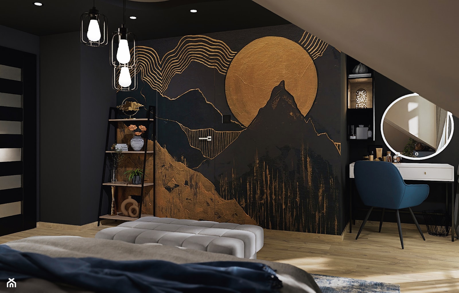 Projekt poddasza - połączenie nowoczesnego stylu z loftowym - Sypialnia, styl nowoczesny - zdjęcie od Mizu Design - Homebook