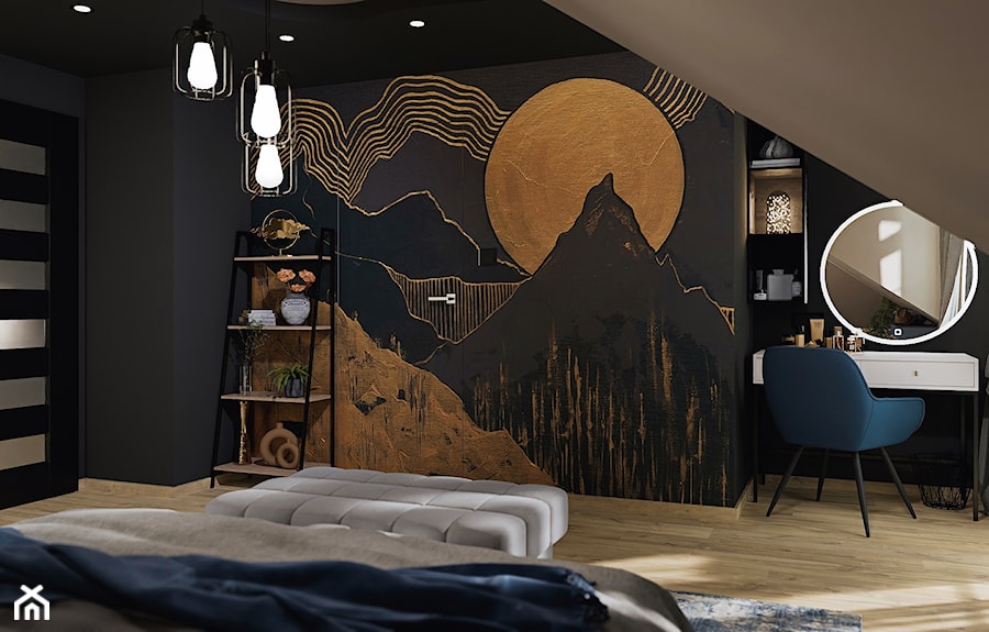 Projekt poddasza - połączenie nowoczesnego stylu z loftowym - Sypialnia, styl nowoczesny - zdjęcie od Mizu Design