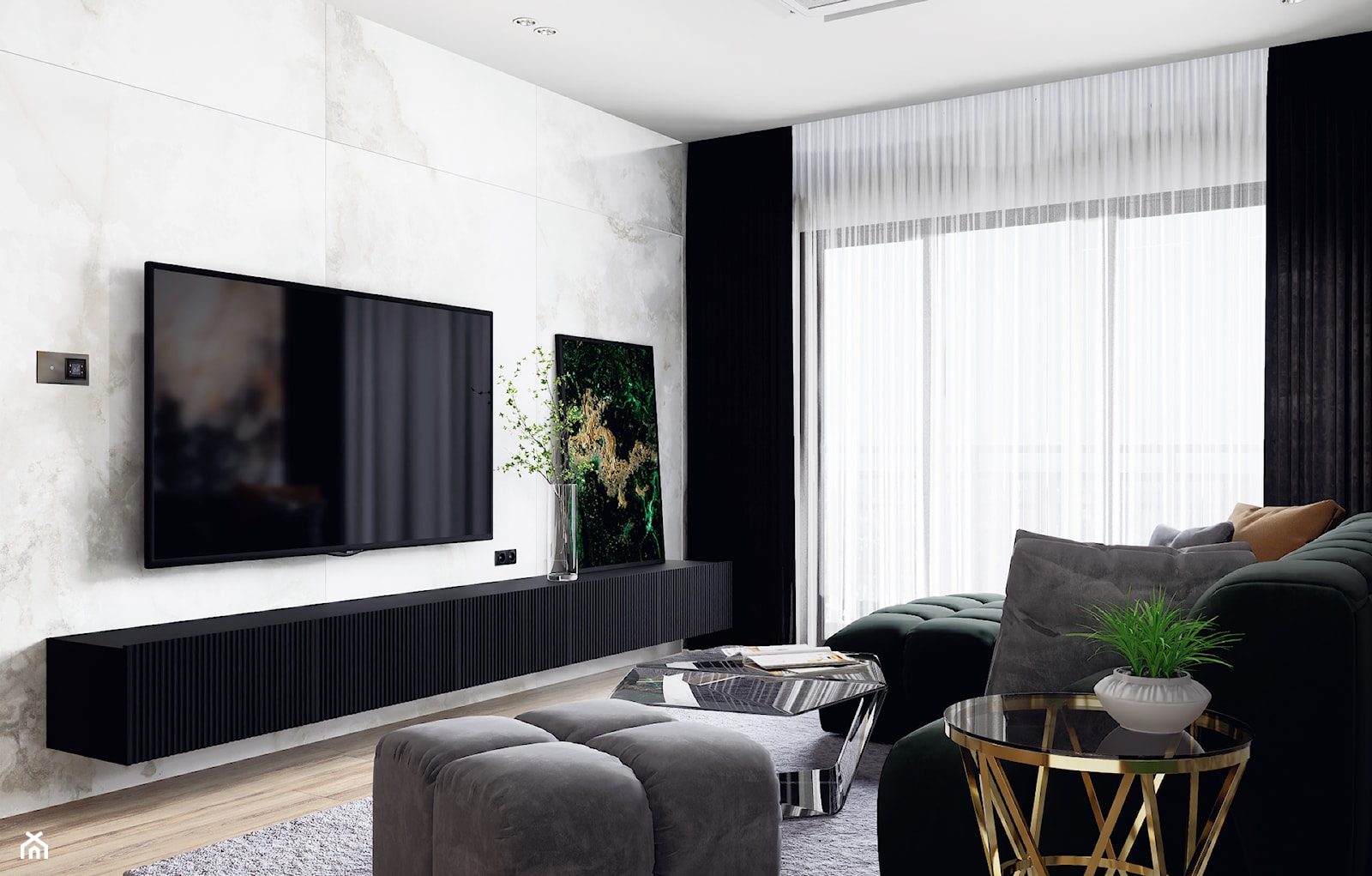 Ścianka TV w salonie - zdjęcie od Mizu Design - Homebook
