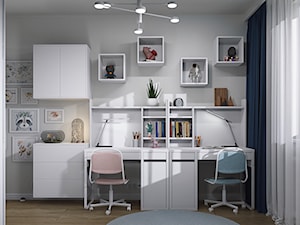 Projekt pokoju dla rodzeństwa - błękitno-biały kontrast - zdjęcie od Mizu Design