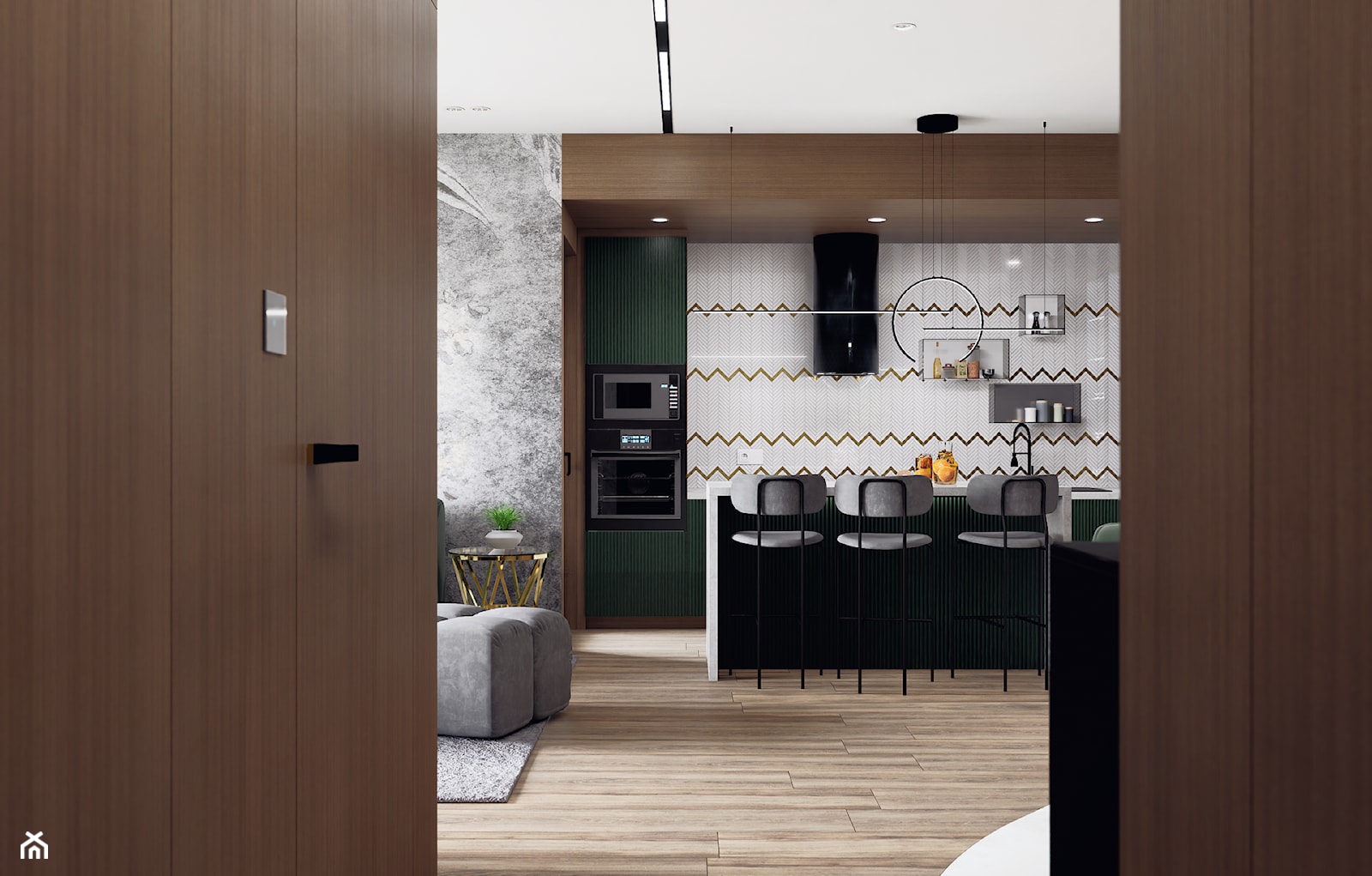 Widok na kuchnie z korytarza - zdjęcie od Mizu Design - Homebook