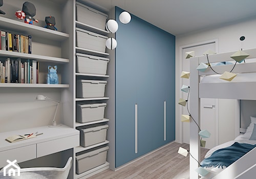 Pokoju dwójki rodzeństwa w biało-błękitnej kolorystyce z łóżkiem piętrowym - zdjęcie od Mizu Design