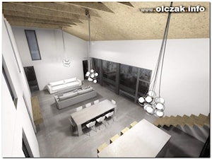 projekt nowoczesnego domu z jednospadowym dachem - Salon, styl nowoczesny - zdjęcie od Architekt Maciej Olczak