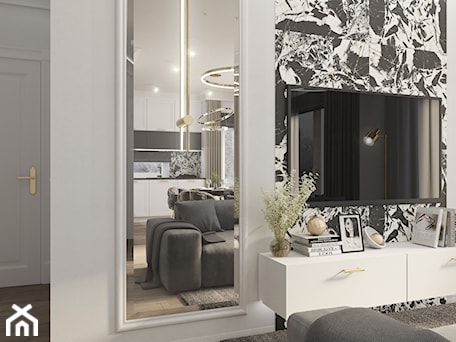 Aranżacje wnętrz - Salon: Elegancki salon ze sztukaterią, fazowanymi lustrami oraz złotymi dodatkami - Elited Interior Design. Przeglądaj, dodawaj i zapisuj najlepsze zdjęcia, pomysły i inspiracje designerskie. W bazie mamy już prawie milion fotografii!