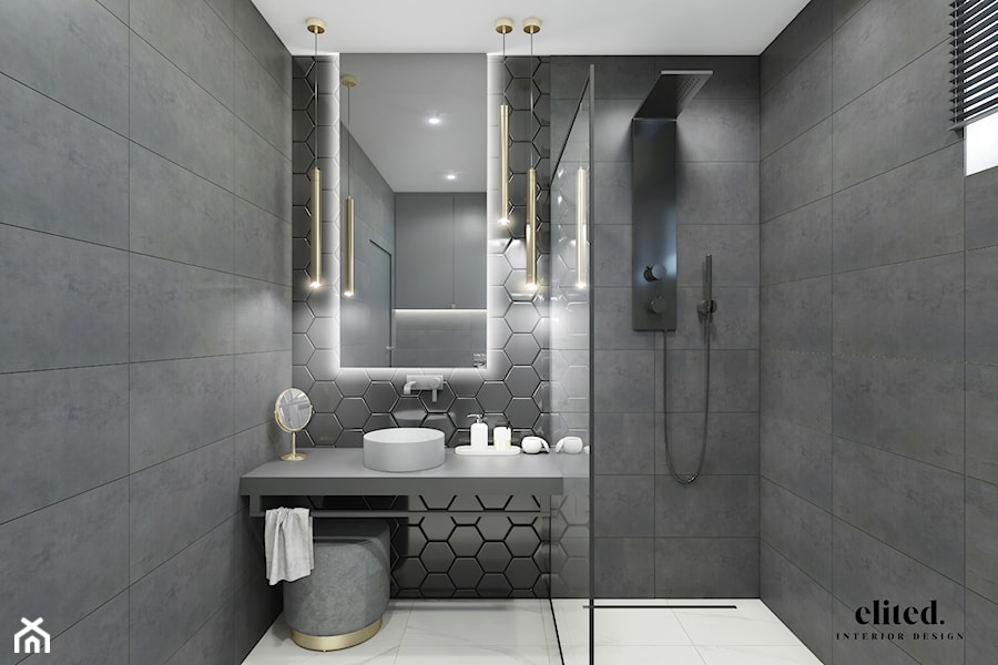 Nowoczesna, grafitowa łazienka w heksagonalne płytki - zdjęcie od Elited Interior Design
