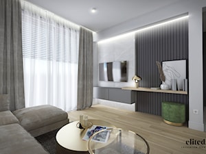 Minimalistyczny salon z lamelami - zdjęcie od Elited Interior Design