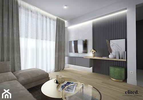 Minimalistyczny salon z lamelami - zdjęcie od Elited Interior Design