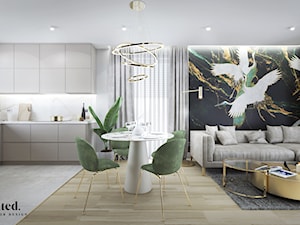 Elegancki, minimalistyczny salon z jadalnią oraz aneksem kuchennym - zdjęcie od Elited Interior Design