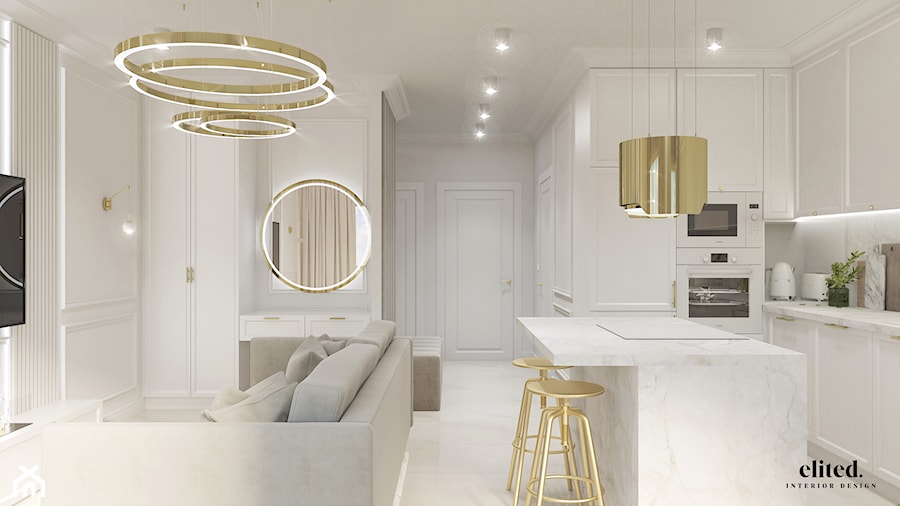 Elegancki salon z aneksem kuchennym - zdjęcie od Elited Interior Design