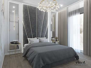 Elegancka sypialnia w neutralnej kolorystyce ze złotymi dodatkami - zdjęcie od Elited Interior Design