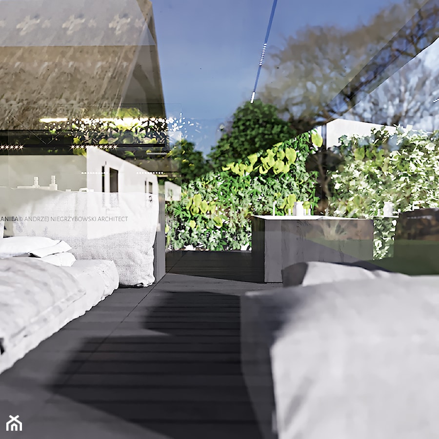 Warmińska chata - Duża czarna szara sypialnia, styl minimalistyczny - zdjęcie od ANIEA
