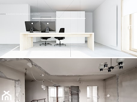 Aranżacje wnętrz - Biuro: Metamorfoza wnętrza domu typu kostka - Biuro, styl minimalistyczny - ANIEA. Przeglądaj, dodawaj i zapisuj najlepsze zdjęcia, pomysły i inspiracje designerskie. W bazie mamy już prawie milion fotografii!