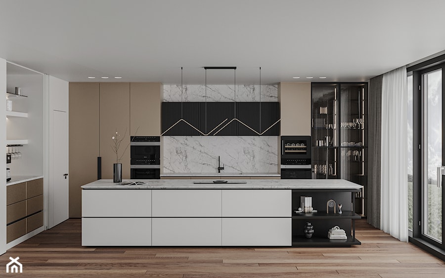 Kuchnia premium z frontami metalowymi w kolorze złota szampańskiego - zdjęcie od w.kitchens