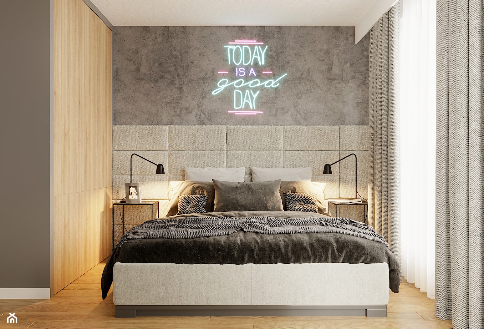 Sypialnia z neonem - zdjęcie od Quality Design - projekty i kompleksowe wykończenia wnętrz - Homebook