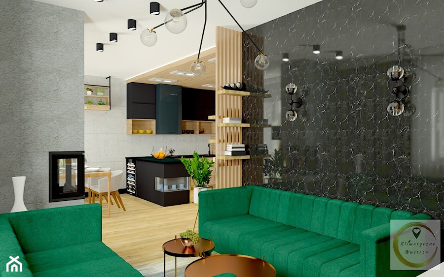 Salon nowoczesny - butelkowa zieleń - zdjęcie od Studio Projektowe Klimatyczne Wnętrza