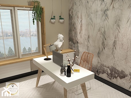 Aranżacje wnętrz - Biuro: Białe biurko z rattanowym krzesłem - Studio Projektowe Klimatyczne Wnętrza. Przeglądaj, dodawaj i zapisuj najlepsze zdjęcia, pomysły i inspiracje designerskie. W bazie mamy już prawie milion fotografii!