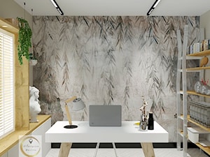 Domowe biuro z tapetą z motywem roślinnym - zdjęcie od Studio Projektowe Klimatyczne Wnętrza