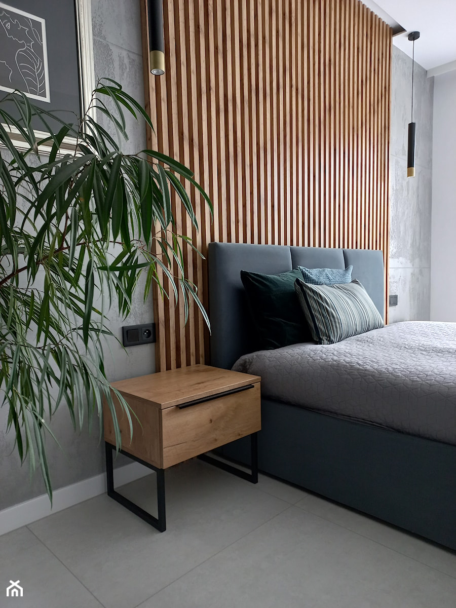 Sypialnia z lamelami na ścianie - zdjęcie od GOGA studio