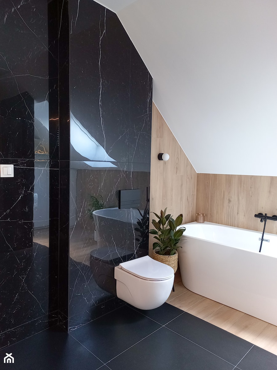 Realizacja czarno-białej łazienki - Łazienka, styl nowoczesny - zdjęcie od Pracownia Abstracto