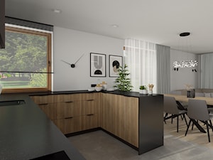 Salon z aneksem kuchennym w domu jednorodzinnym- wersja I - Kuchnia, styl nowoczesny - zdjęcie od MoNo Projekty Wnętrz