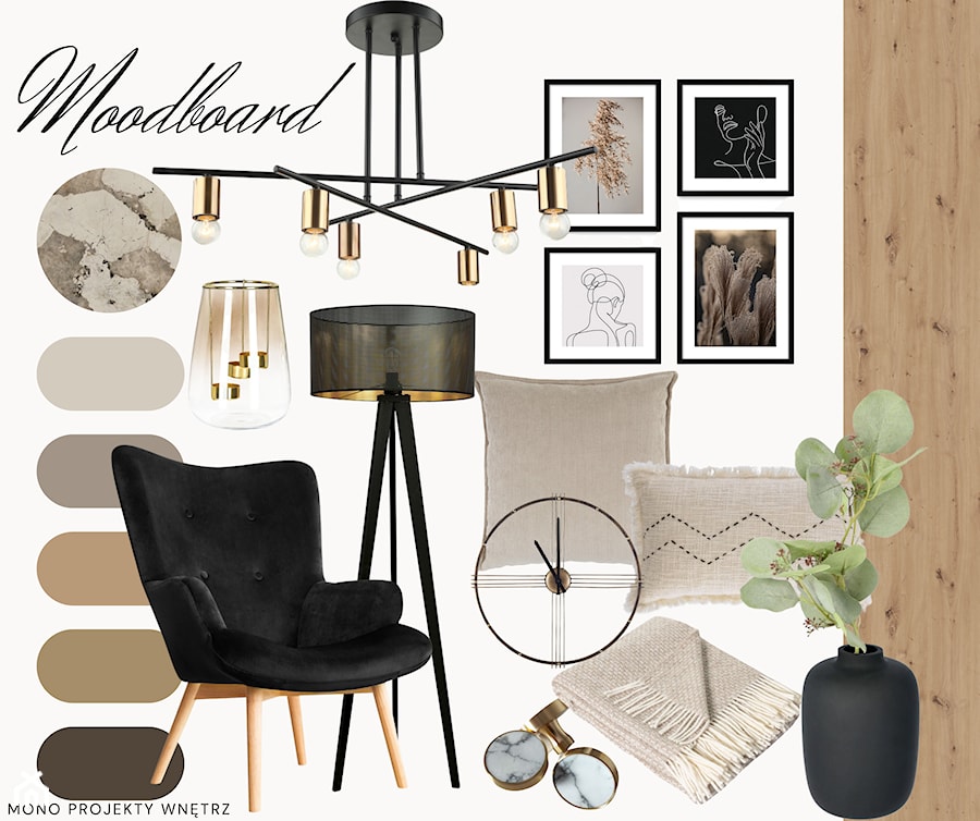 Moodboard-salon w czerni i beżu - zdjęcie od MoNo Projekty Wnętrz