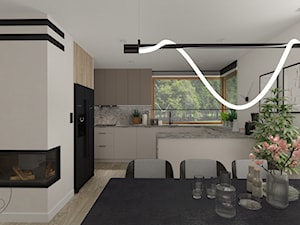 Salon z aneksem kuchennym w domu jednorodzinnym- wersja II - Kuchnia, styl nowoczesny - zdjęcie od MoNo Projekty Wnętrz
