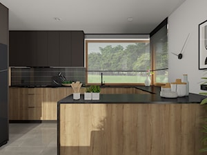 Salon z aneksem kuchennym w domu jednorodzinnym- wersja I - Kuchnia, styl nowoczesny - zdjęcie od MoNo Projekty Wnętrz