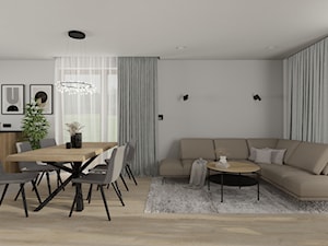 Salon z aneksem kuchennym w domu jednorodzinnym- wersja I - Salon, styl nowoczesny - zdjęcie od MoNo Projekty Wnętrz