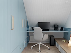 Apartament w Gdańsku - Małe w osobnym pomieszczeniu z zabudowanym biurkiem białe niebieskie biuro, styl nowoczesny - zdjęcie od FABRYKA WNĘTRZ Lucyna Stanek