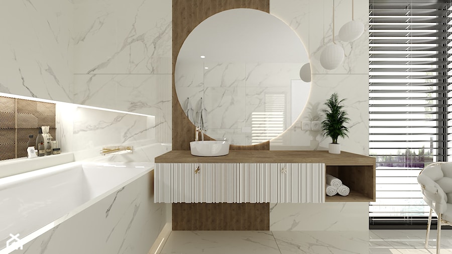 Łazienka z drewnem - zdjęcie od Prodesign Projektowanie wnętrz
