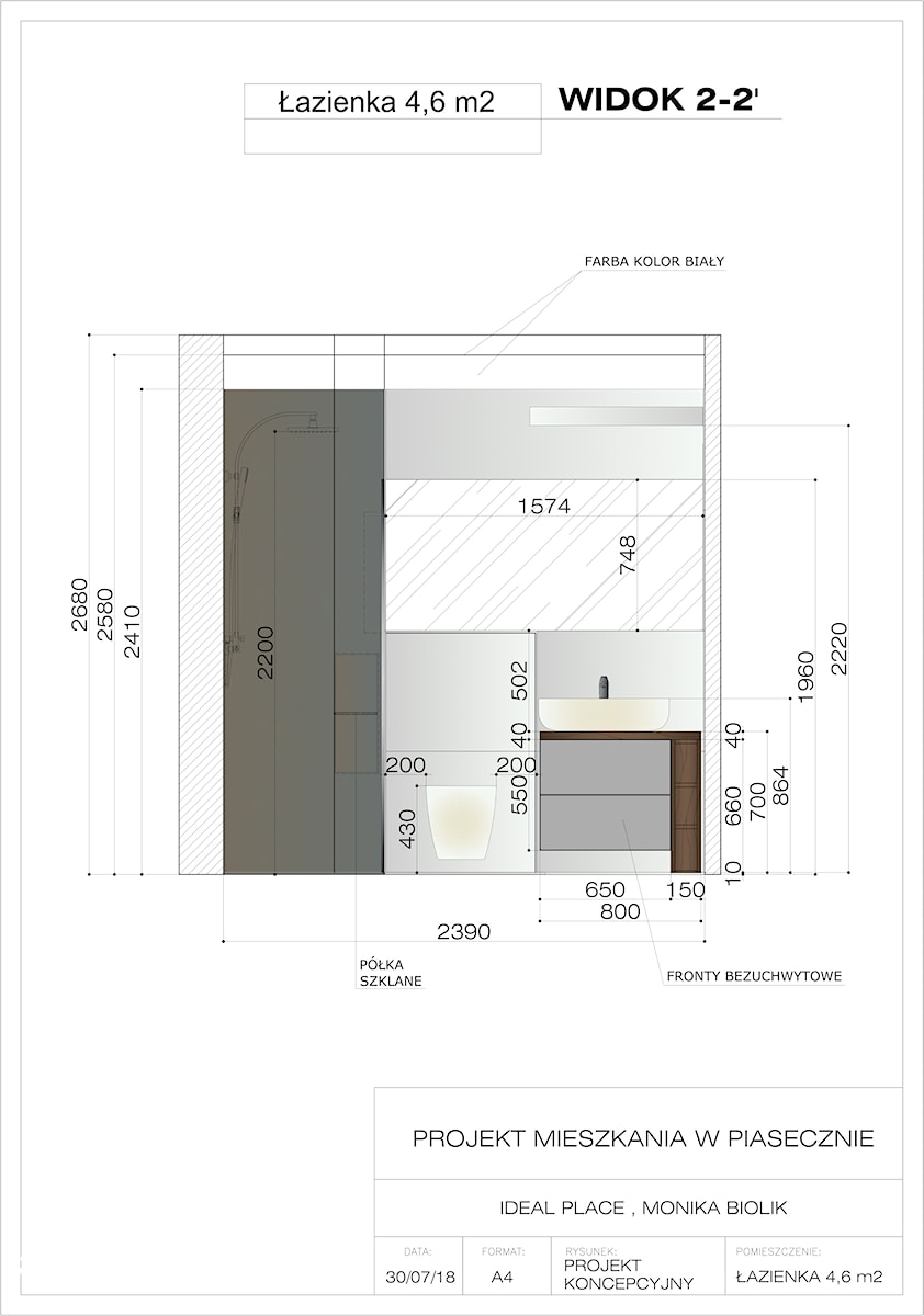 Projekt wykonawczy łazienki - jeden z widoków - zdjęcie od Ideal Place Monika Biolik PROJEKTY I SESJE ZDJĘCIOWE WNĘTRZ