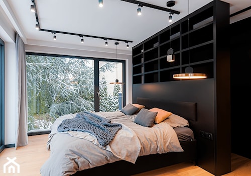 Grabiszyn 270 - Duża biała czarna szara czarny sypialnia, styl nowoczesny - zdjęcie od KLU studio