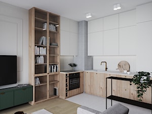 Projekt wnętrza salonu z aneksem kuchennem mieszkania w Brodnicy - zdjęcie od Projektowanie Wnętrz Weronika Lesińska