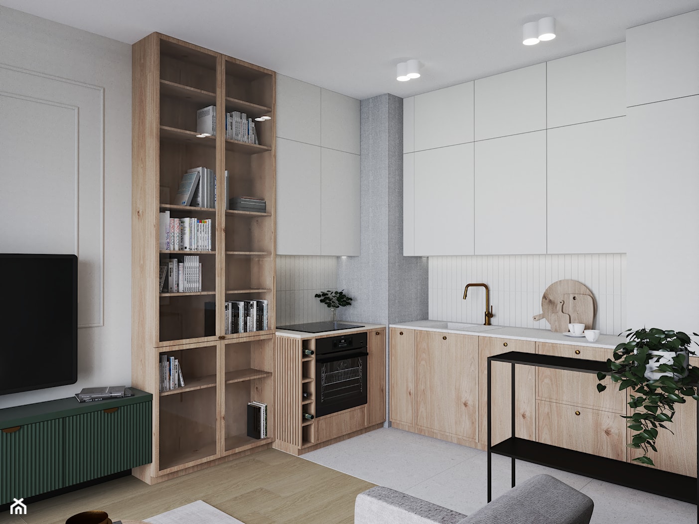 Projekt wnętrza salonu z aneksem kuchennem mieszkania w Brodnicy - zdjęcie od Projektowanie Wnętrz Weronika Lesińska - Homebook