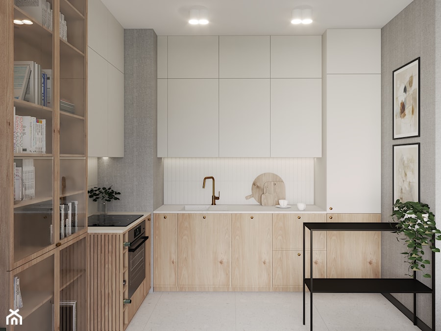 Projekt wnętrza salonu z aneksem kuchennem mieszkania w Brodnicy - zdjęcie od Projektowanie Wnętrz Weronika Lesińska