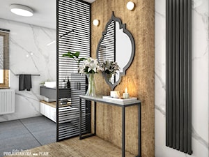 ŁAZIENKA / SPA DOMOWE w domu jednorodzinnym - Średnia z lustrem łazienka z oknem, styl glamour - zdjęcie od Projektantka ma PLAN