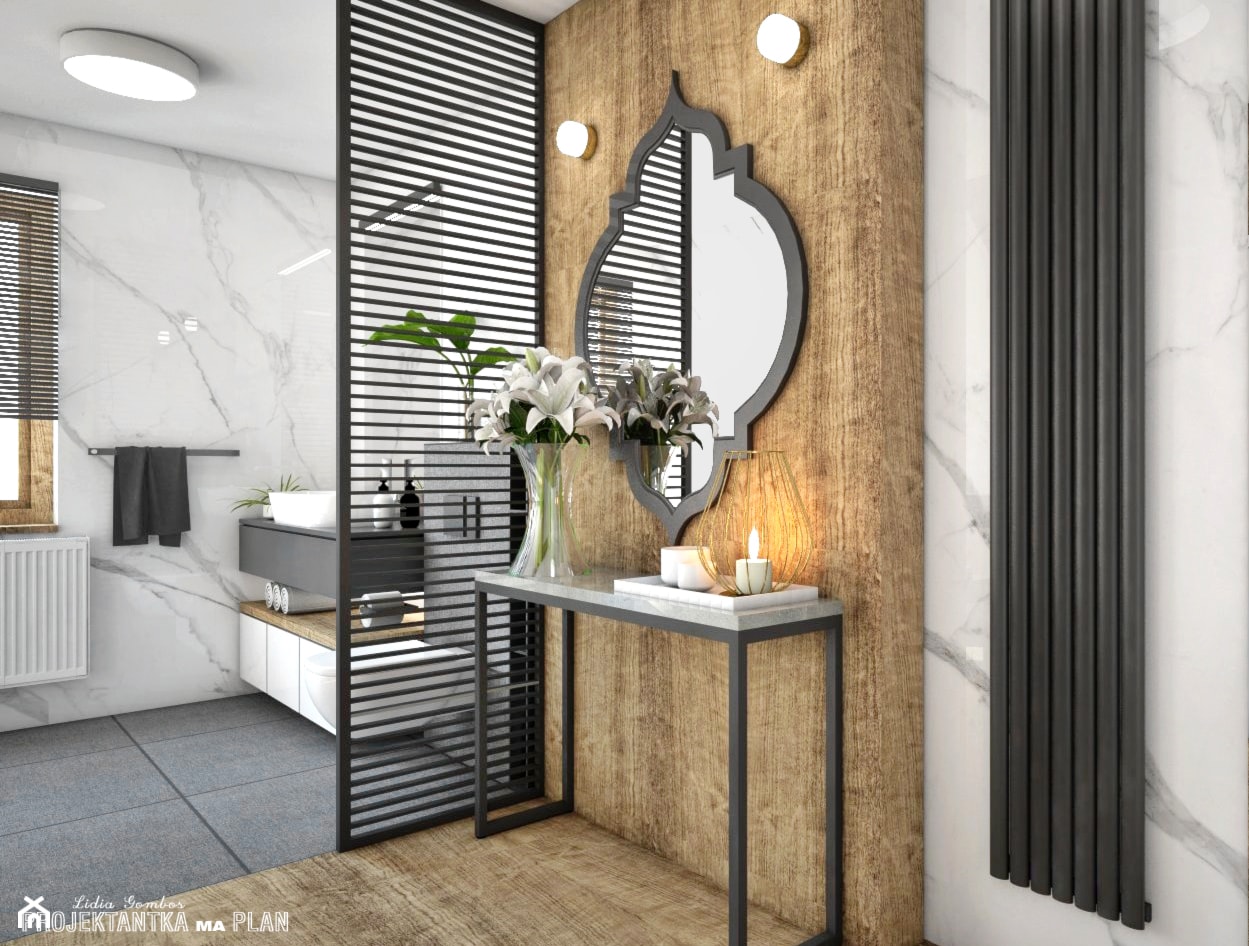 ŁAZIENKA / SPA DOMOWE w domu jednorodzinnym - Średnia z lustrem łazienka z oknem, styl glamour - zdjęcie od Projektantka ma PLAN - Homebook
