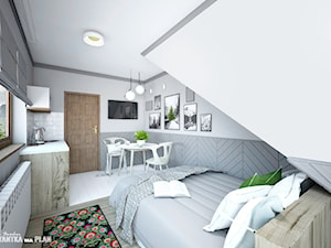 APARTAMENT GREY - ZAKOPANE na wynajem krótkoterminowy - Średnia biała szara sypialnia na poddaszu, styl skandynawski - zdjęcie od Projektantka ma PLAN
