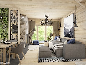 Osada Bachledzki Wierch, wnętrze drewnianego domu - Zakopane - Średni szary salon z jadalnią, styl nowoczesny - zdjęcie od Projektantka ma PLAN