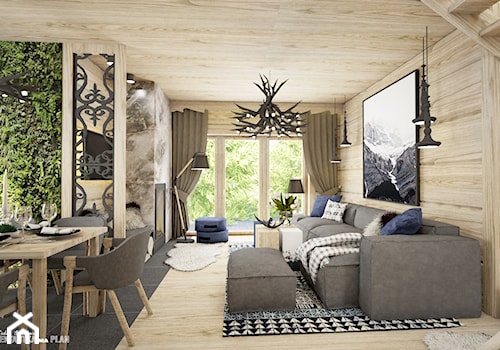 Osada Bachledzki Wierch, wnętrze drewnianego domu - Zakopane - Średni szary salon z jadalnią, styl nowoczesny - zdjęcie od Projektantka ma PLAN