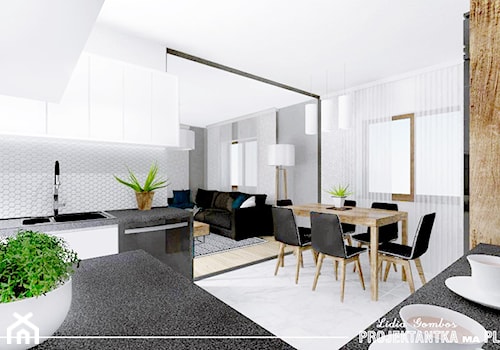 WNĘTRZE DOMU w Jurgowie / Małopolska - Duża biała szara jadalnia w salonie w kuchni, styl nowoczesny - zdjęcie od Projektantka ma PLAN